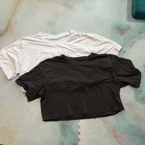 2 CRZ Yoga Pima Cotton crop tops short sleeve, white and stone grey size Large